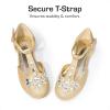 DREAM PAIRS Girls Mary Jane Dress Shoes Pearl T-Strap Party Flower Wedding Princess Flats for Toddler Little Big Kid(Gold)
