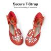 DREAM PAIRS Girls Mary Jane Dress Shoes Pearl T-Strap Party Flower Wedding Princess Flats for Toddler Little Big Kid(Red)