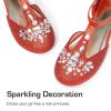 DREAM PAIRS Girls Mary Jane Dress Shoes Pearl T-Strap Party Flower Wedding Princess Flats for Toddler Little Big Kid(Red)