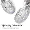 DREAM PAIRS Girls Mary Jane Dress Shoes Pearl T-Strap Party Flower Wedding Princess Flats for Toddler Little Big Kid(Silver)