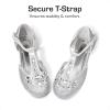 DREAM PAIRS Girls Mary Jane Dress Shoes Pearl T-Strap Party Flower Wedding Princess Flats for Toddler Little Big Kid(Silver)