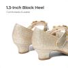 DREAM PAIRS Girls Mary Jane Dress Shoes Pumps Low Heels Flower Party Wedding Princess(Light Gold)