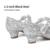DREAM PAIRS Girls Mary Jane Dress Shoes Pumps Low Heels Flower Party Wedding Princess(Silver-glitter)