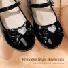 DREAM PAIRS Girls Mary Jane Dress Shoes for Toddler Heart Rhinestone Front Bow Ballerina Flat (Toddler/Little Kid)(Black-pat)