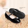 DREAM PAIRS Girls Mary Jane Dress Shoes for Toddler Heart Rhinestone Front Bow Ballerina Flat (Toddler/Little Kid)(Black-pat)