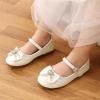DREAM PAIRS Girls Mary Jane Dress Shoes for Toddler Heart Rhinestone Front Bow Ballerina Flat (Toddler/Little Kid)(Ivory/Pu)