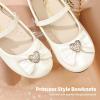 DREAM PAIRS Girls Mary Jane Dress Shoes for Toddler Heart Rhinestone Front Bow Ballerina Flat (Toddler/Little Kid)(Ivory/Pu)