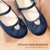 DREAM PAIRS Girls Mary Jane Dress Shoes for Toddler Heart Rhinestone Front Bow Ballerina Flat (Toddler/Little Kid)(Navy/Satin)