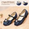 DREAM PAIRS Girls Mary Jane Dress Shoes for Toddler Heart Rhinestone Front Bow Ballerina Flat (Toddler/Little Kid)(Navy/Satin)