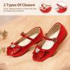 DREAM PAIRS Girls Mary Jane Dress Shoes for Toddler Heart Rhinestone Front Bow Ballerina Flat (Toddler/Little Kid)(Red)