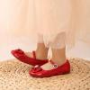 DREAM PAIRS Girls Mary Jane Dress Shoes for Toddler Heart Rhinestone Front Bow Ballerina Flat (Toddler/Little Kid)(Red)