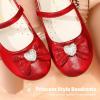 DREAM PAIRS Girls Mary Jane Dress Shoes for Toddler Heart Rhinestone Front Bow Ballerina Flat (Toddler/Little Kid)(Red)