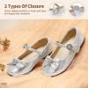 DREAM PAIRS Girls Mary Jane Dress Shoes for Toddler Heart Rhinestone Front Bow Ballerina Flat (Toddler/Little Kid)(Silver)