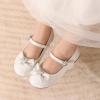 DREAM PAIRS Girls Mary Jane Dress Shoes for Toddler Heart Rhinestone Front Bow Ballerina Flat (Toddler/Little Kid)(White)