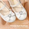 DREAM PAIRS Girls Mary Jane Dress Shoes for Toddler Heart Rhinestone Front Bow Ballerina Flat (Toddler/Little Kid)(White)