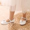 DREAM PAIRS Girls Mary Jane Dress Shoes for Toddler Heart Rhinestone Front Bow Ballerina Flat (Toddler/Little Kid)(White/Pat)