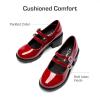 DREAM PAIRS Mary Jane Shoes for Girls Platform School Uniform Party Chunky Dress Heel Double Straps Flats for Little Big Kid(Red)