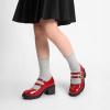 DREAM PAIRS Mary Jane Shoes for Girls Platform School Uniform Party Chunky Dress Heel Double Straps Flats for Little Big Kid(Red)