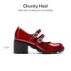 DREAM PAIRS Mary Jane Shoes for Girls Platform School Uniform Party Chunky Dress Heel Double Straps Flats for Little Big Kid(Red)