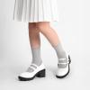 DREAM PAIRS Mary Jane Shoes for Girls Platform School Uniform Party Chunky Dress Heel Double Straps Flats for Little Big Kid(White)
