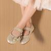 DREAM PAIRS Toddler Girls Dress Shoes Mary Jane Flats, Girls School Uniform Flats Bow Ballerina Shoes(Gold/Glitter)