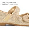 DREAM PAIRS Toddler Girls Dress Shoes Mary Jane Flats, Girls School Uniform Flats Bow Ballerina Shoes(Gold/Glitter)