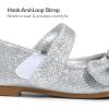 DREAM PAIRS Toddler Girls Dress Shoes Mary Jane Flats, Girls School Uniform Flats Bow Ballerina Shoes(Silver/Glitter)