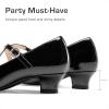 Dream Pairs Girls Dress Shoes Mary Jane High Heel Round Toe Straps Pumps Flower Wedding Party Princess Flats for Little/Big Kids(Black)