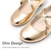 Dream Pairs Girls Dress Shoes Mary Jane High Heel Round Toe Straps Pumps Flower Wedding Party Princess Flats for Little/Big Kids(Gold)