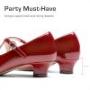 Dream Pairs Girls Dress Shoes Mary Jane High Heel Round Toe Straps Pumps Flower Wedding Party Princess Flats for Little/Big Kids(Red)
