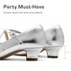 Dream Pairs Girls Dress Shoes Mary Jane High Heel Round Toe Straps Pumps Flower Wedding Party Princess Flats for Little/Big Kids(Silver)