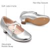 Dream Pairs Girls Dress Shoes Mary Jane High Heel Round Toe Straps Pumps Flower Wedding Party Princess Flats for Little/Big Kids(Silver)
