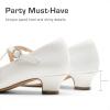 Dream Pairs Girls Dress Shoes Mary Jane High Heel Round Toe Straps Pumps Flower Wedding Party Princess Flats for Little/Big Kids(White)