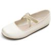 DREAM PAIRS Girls Ballerina Dress Shoes Mary Jane Flats(Ivory-satin)