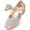 DREAM PAIRS Girls Ballerina Flats Mary Jane Front Bow Dress Shoes(Gold-rhinestone)
