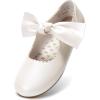 DREAM PAIRS Girls Ballerina Flats Mary Jane Front Bow Dress Shoes(Ivory/Pu)