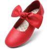 DREAM PAIRS Girls Ballerina Flats Mary Jane Front Bow Dress Shoes(Red)