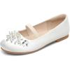 DREAM PAIRS Girls Ballet Flats Flower Shoes Mary Jane Ballerina Flat Dress Shoes for Daily/Wedding/Party(Ivory/Satin)