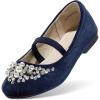 DREAM PAIRS Girls Ballet Flats Flower Shoes Mary Jane Ballerina Flat Dress Shoes for Daily/Wedding/Party(Navy/Suede)