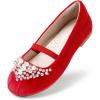 DREAM PAIRS Girls Ballet Flats Flower Shoes Mary Jane Ballerina Flat Dress Shoes for Daily/Wedding/Party(Red/Suede)