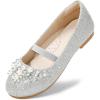 DREAM PAIRS Girls Ballet Flats Flower Shoes Mary Jane Ballerina Flat Dress Shoes for Daily/Wedding/Party(Silver/Glitter)
