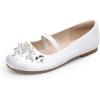 DREAM PAIRS Girls Ballet Flats Flower Shoes Mary Jane Ballerina Flat Dress Shoes for Daily/Wedding/Party(White/Satin)