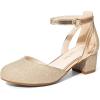 DREAM PAIRS Girls Dress Shoes Closed Toe High Heels Ankle Strap Toddler Little Big Kid Wedding Flower Party Pump(Gold)