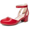 DREAM PAIRS Girls Dress Shoes Closed Toe High Heels Ankle Strap Toddler Little Big Kid Wedding Flower Party Pump(Red)
