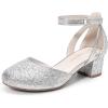 DREAM PAIRS Girls Dress Shoes Closed Toe High Heels Ankle Strap Toddler Little Big Kid Wedding Flower Party Pump(Silver)