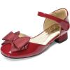 DREAM PAIRS Girls Dress Shoes Closed Toe Low Heels Ankle Strap Bow Ballet Wedding Party Sandals Princess Flower Shoes(Dark Red)