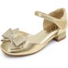 DREAM PAIRS Girls Dress Shoes Closed Toe Low Heels Ankle Strap Bow Ballet Wedding Party Sandals Princess Flower Shoes(Gold)