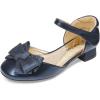DREAM PAIRS Girls Dress Shoes Closed Toe Low Heels Ankle Strap Bow Ballet Wedding Party Sandals Princess Flower Shoes(Navy)