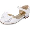 DREAM PAIRS Girls Dress Shoes Closed Toe Low Heels Ankle Strap Bow Ballet Wedding Party Sandals Princess Flower Shoes(White)