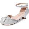 DREAM PAIRS Girls Dress Shoes Closed Toe Low Heels Ankle Strap Pumps for Toddler Little Big Kid Flower Party Wedding Princess(Silver-glitter)